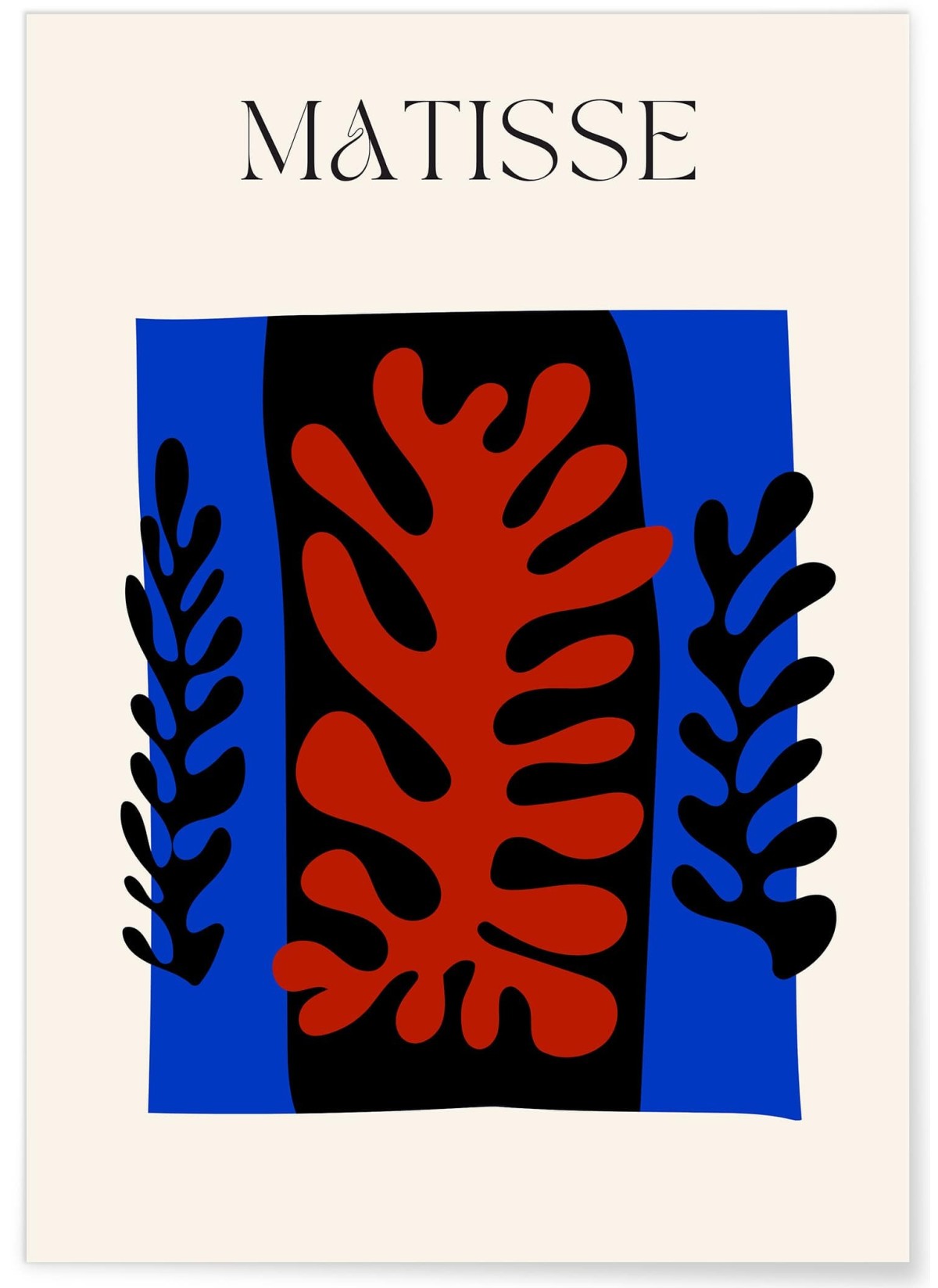 Affiche Matisse "Feuillage Abstrait" – Bleu, rouge et noir