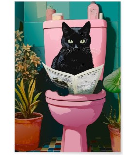 Affiche Chat noir toilettes