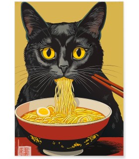 Affiche Chat ramen japonais
