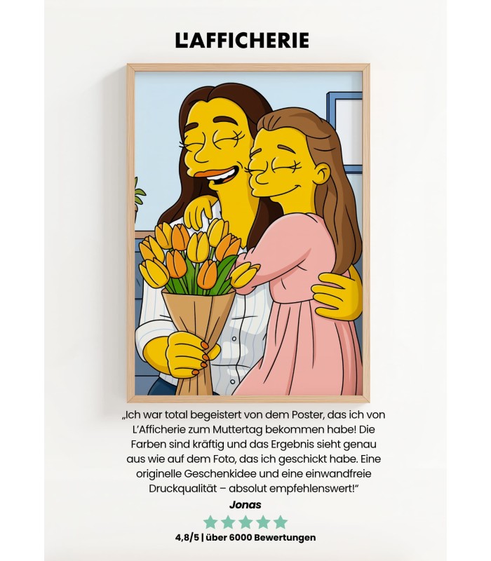 🟡 Personalisierbares Cartoon-Poster (KI) – Ihr Porträt im kultigen gelben Zeichenstil