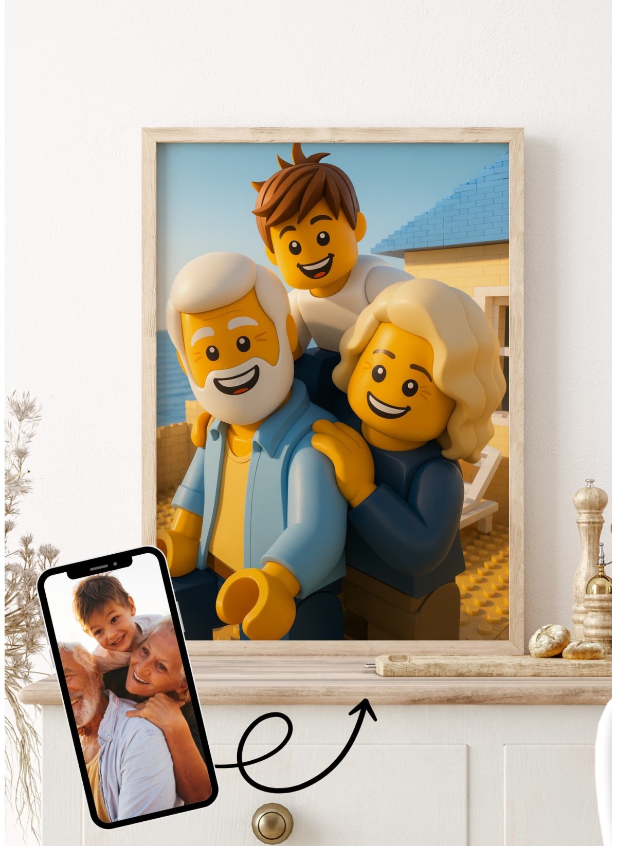 Personalisierbares Baustein-Poster – Porträt im „Brick“-Stil mit KI | L’AFFICHERIE